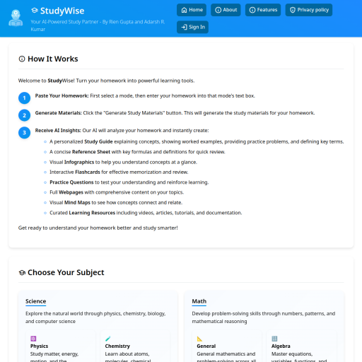 Screenshot of StudyWise